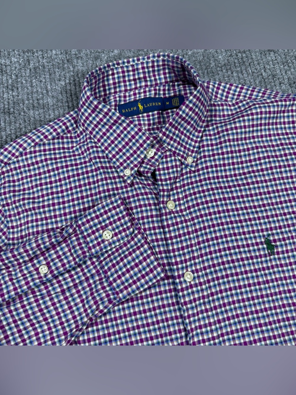 Ralph Lauren Shirt Mens Medium Purple Plaid Button Down Long Sleeve Pony Logo